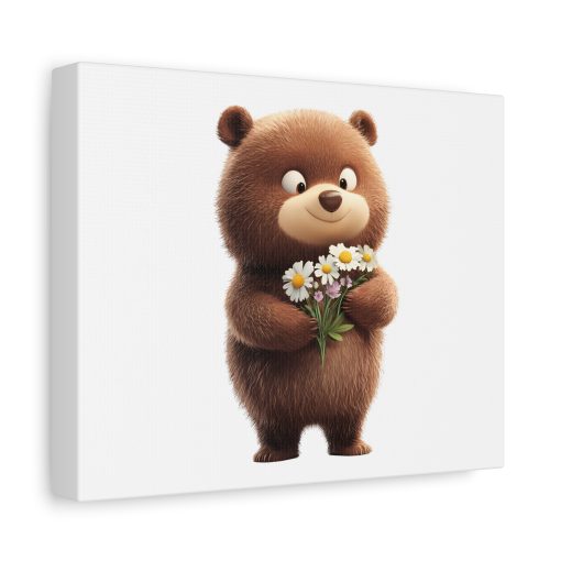 Cute Bear with Flowers Canvas Art, Nursery Wall Decor - Image 2