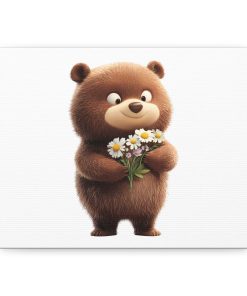Cute Bear with Flowers Canvas Art, Nursery Wall Decor
