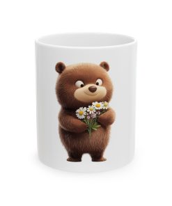 Cute Bear Holding Flowers Ceramic Mug