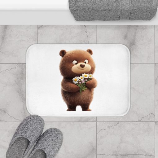 Cute Bear Bath Mat with Flowers, Adorable Bathroom Decor, Cozy Home Accessory for Kids - Image 4