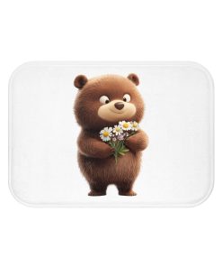 Cute Bear Bath Mat with Flowers, Adorable Bathroom Decor, Cozy Home Accessory for Kids