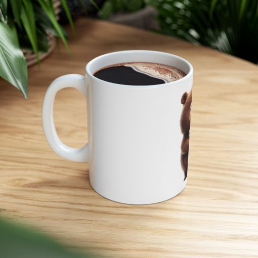 Cute Bear Holding Flowers Ceramic Mug - Image 2