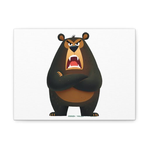 Angry Bear Canvas Print, Cartoon Wall Art, Fun Home Decor
